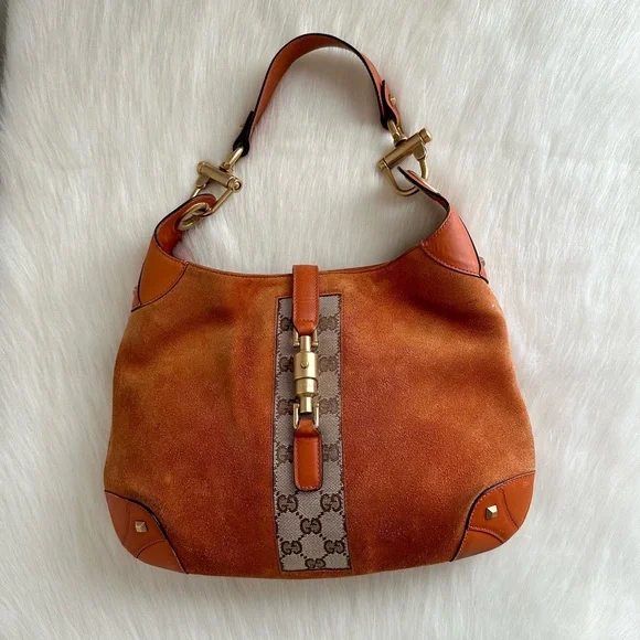 ✨GUCCI Suede Priston Lock Small Jackie O Hobo Shoulder Bag Burnt Orange - Picture 2 of 15